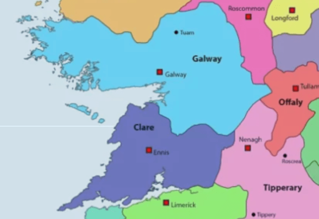 map of counties Galway and Clare